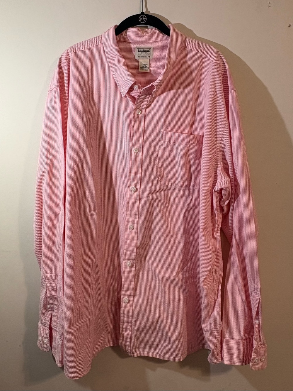 L.L. Bean Pink White striped Button Down dress Shirt Men's XXL organic cotton